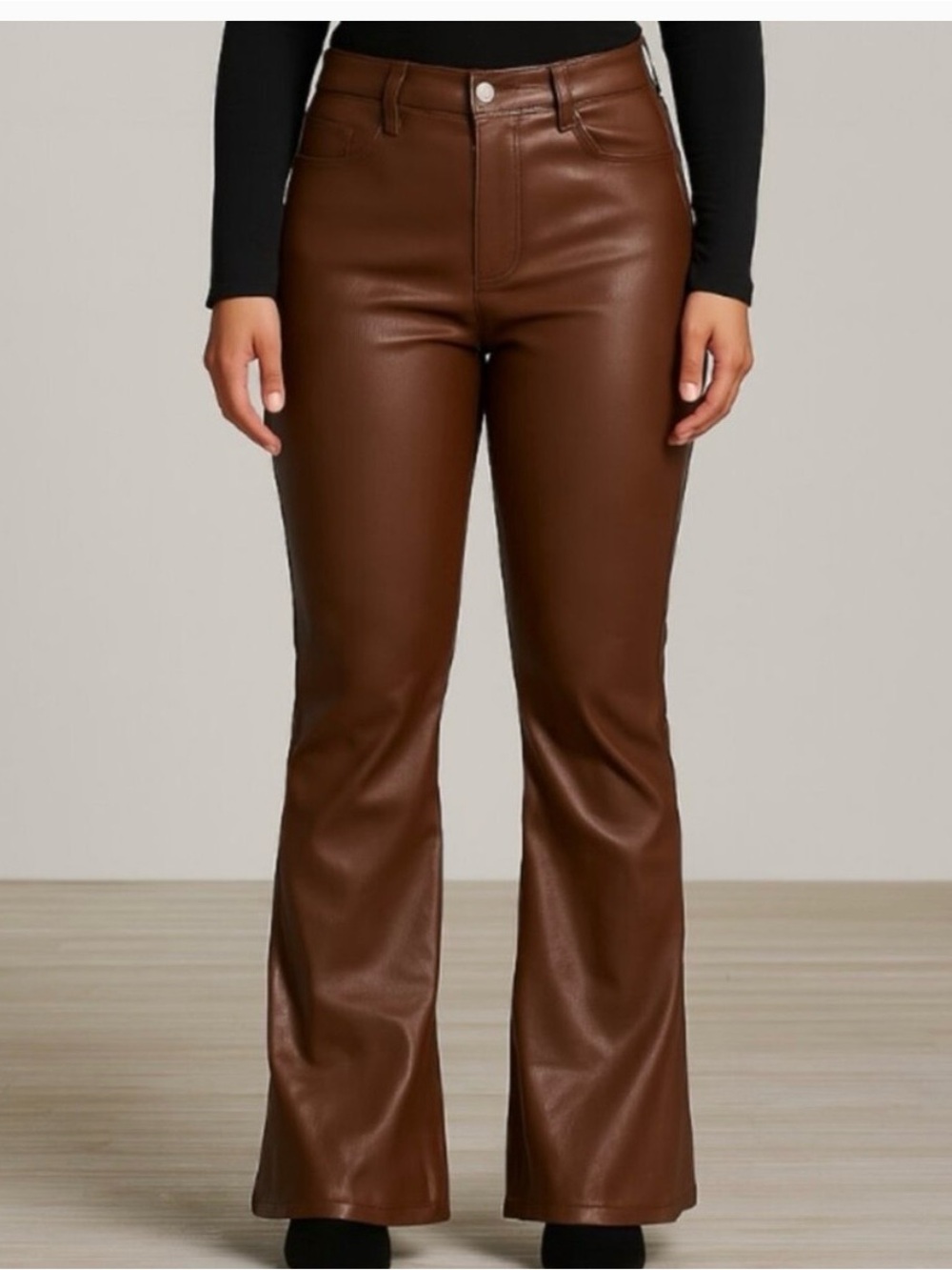 Altar'd State Chocolate Brown Faux Leather Flare Pants
